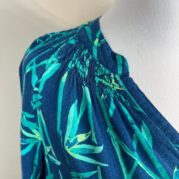 Lilly Pulitzer Top XS Blue Button Up V-Neck Long Sleeve Tropical Elsa - Picture 3 of 14